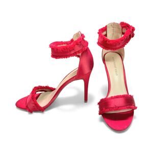 Who What Wear Red Satin 4" Stiletto Corin Frayed Ankle Strap Heels Size 8